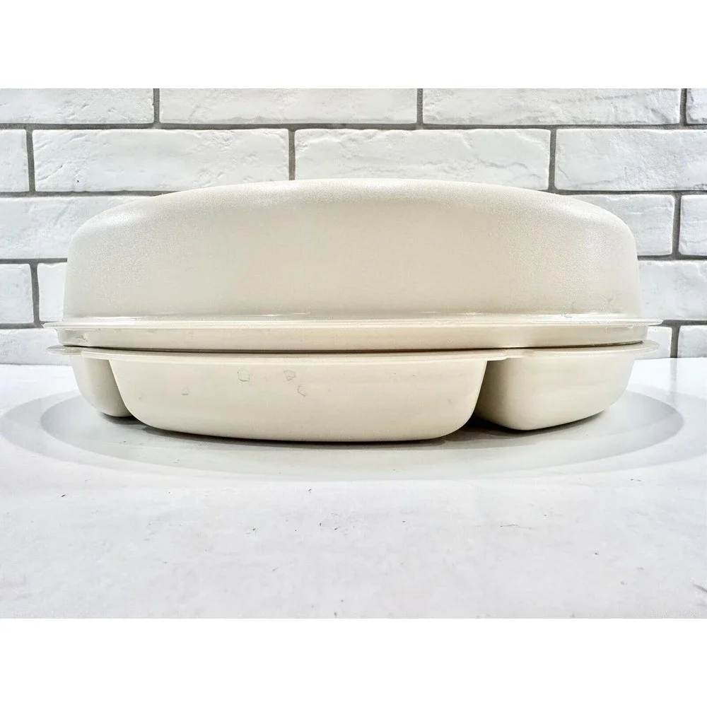 Vintage Tupperware almond color party dip tray 1663-2 includes 1667-8 dip holder